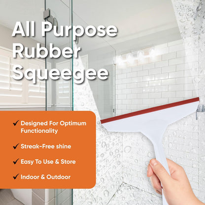 Superio Rubber Squeegee, 2 Pack, Streak Free All Purpose Window Squeegee, Comfort Grip Handle and Hanging Hook (Red, 10 Inch- 2 Pack)
