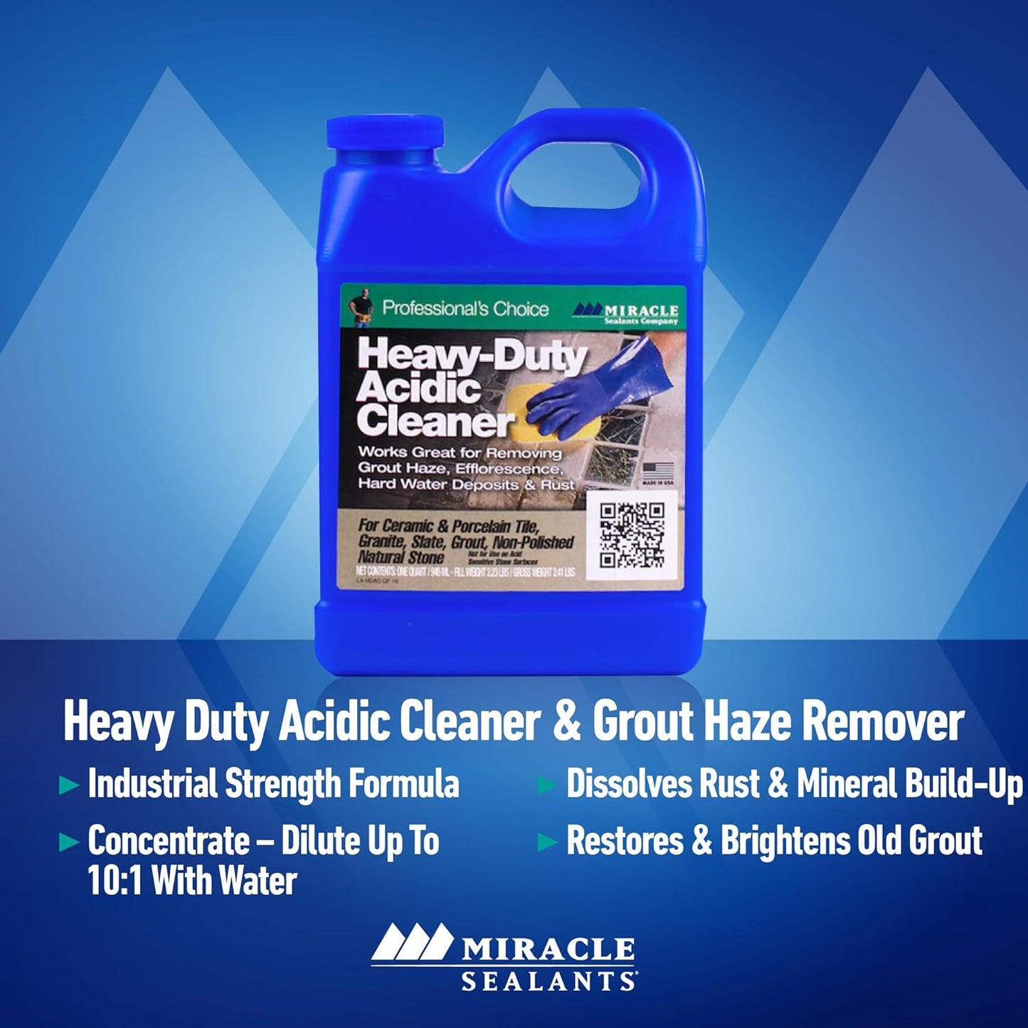 Miracle Sealants Heavy-Duty Acidic Cleaner for Tile & Stone, Grout Haze, Rust Stain & Efflorescence Remover, Quart