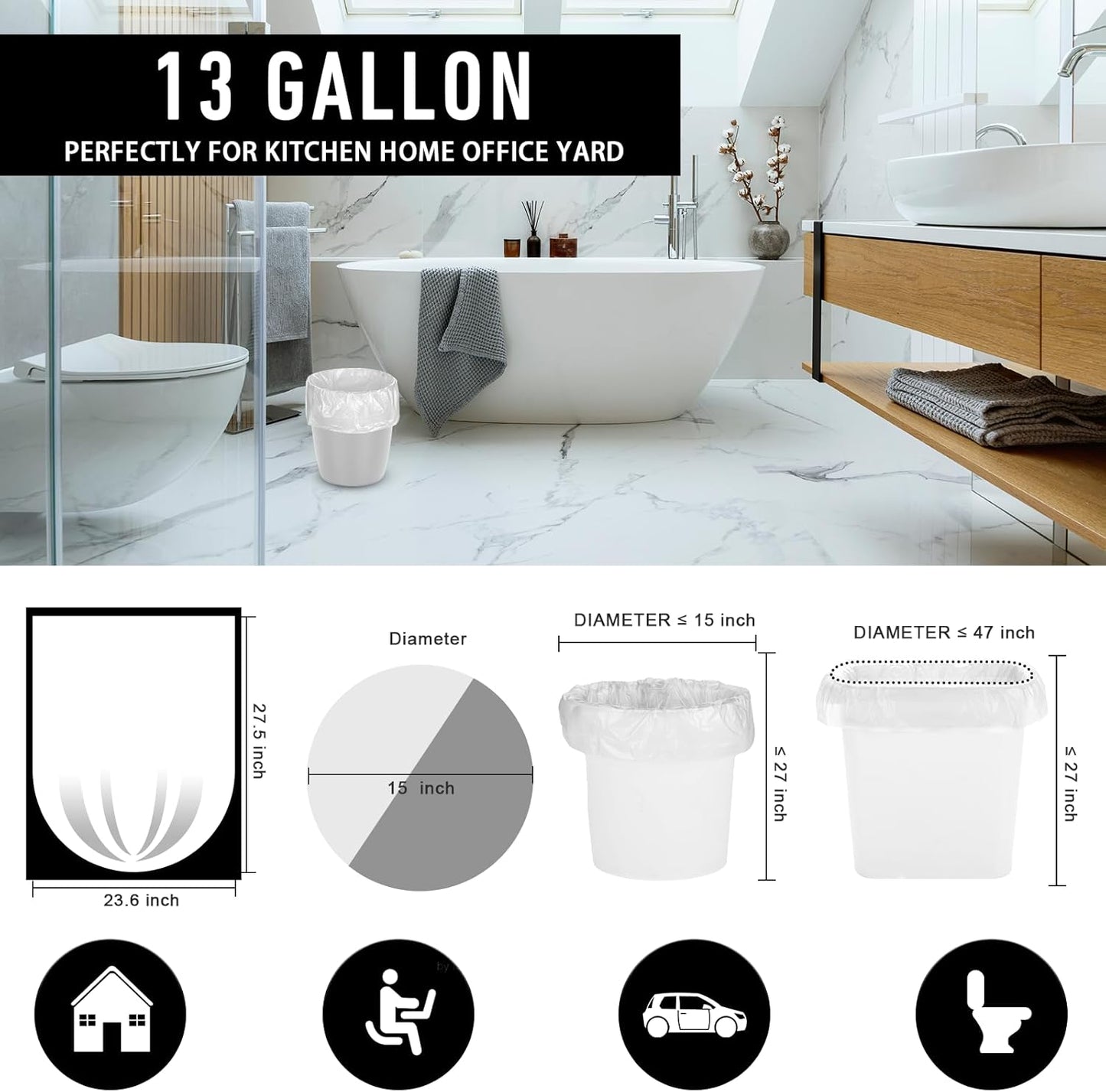 220Counts Small Trash Bags 4 Gallon, Flexible & Durable Small Garbage Bags, Unscented & Easy Tearing 4 Gallon Trash Bag for Kitchen, Bathroom, Bedroom, Office, Transparent,0.3Mil