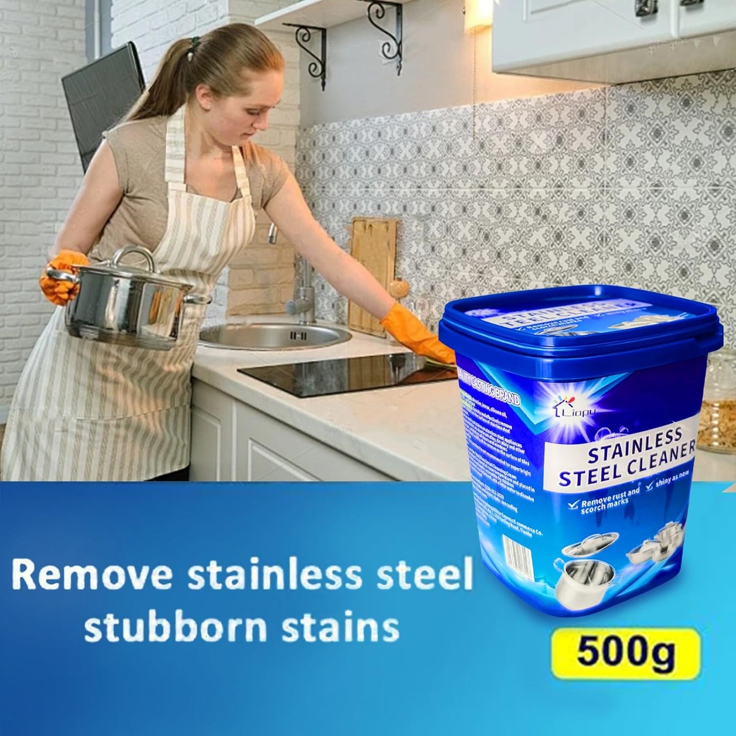 Liapu Stainless Steel Cleaner Paste – Heavy Duty Polish for Cookware, Sink, Grill, Pots & Pans – Restores Shine, Removes Rust & Stains – Safe for Kitchen & Appliances (1)