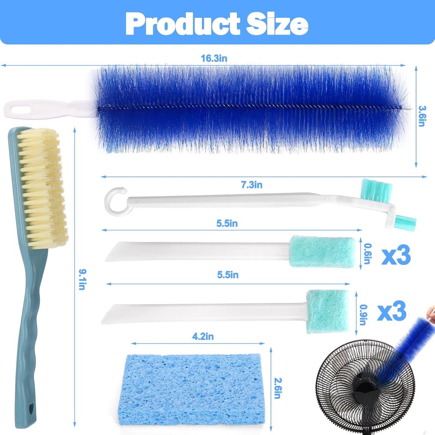 XANGNIER Fan Cleaning Brush Tools Set,6 Pcs Fan Cleaner for Stand up Fan/Desk/Window Exhaust/Box/Oscillating/Standing/Floor/Clip on/Wall/Table/Wall Mount/Pedesta Fan,Bendable Cobweb Duster Remover