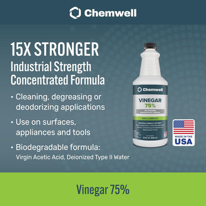 Chemwell 99% Vinegar (32 fl oz) - General Purpose All-Natural Multi-Surface Cleaner for Home, Patio & Commercial - High Performance, Powerful Concentrated Acetic Acid - Made in USA