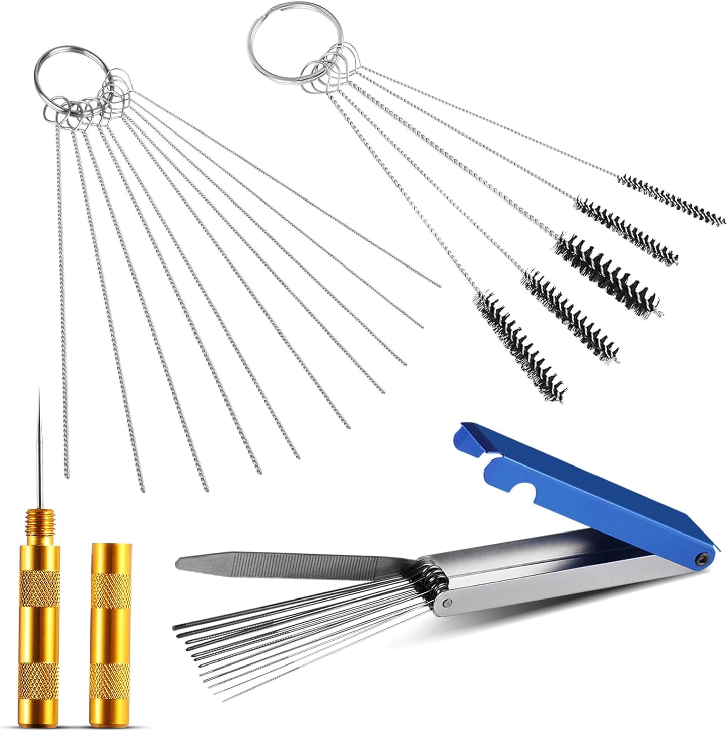Carburetor Cleaning Kit, Premium Torch Tip Cleaner, Stainless Steel 13 Clean Line Set 10 Needles 5 Nylon Brushes 1 Pointed Picks for Small Engine Lawnmower Welding Stove Airbrush Spray Gun