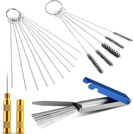 Carburetor Cleaning Kit, Premium Torch Tip Cleaner, Stainless Steel 13 Clean Line Set 10 Needles 5 Nylon Brushes 1 Pointed Picks for Small Engine Lawnmower Welding Stove Airbrush Spray Gun