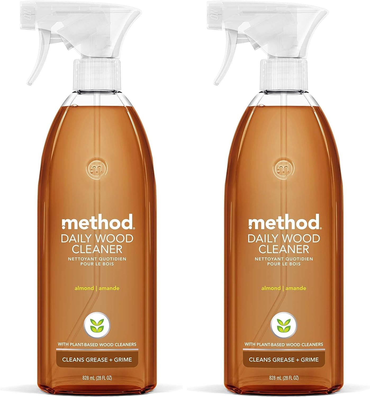 Method Daily Wood Cleaner, Plant-Based Formula that Cleans Shelves, Tables, and Other Wooden Surfaces While Removing Dust & Grime, Almond Scent, 828 ml Spray Bottles, Packaging May Vary (Pack of 2)