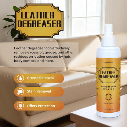 Leather Cleaner Degreaser – Quick Spray & Wipe Formula for Car Seats, Sofas, Handbags, Jackets & Shoes – Removes Grease & Oil, Gentle Leather Care, No Residue, Easy to Use