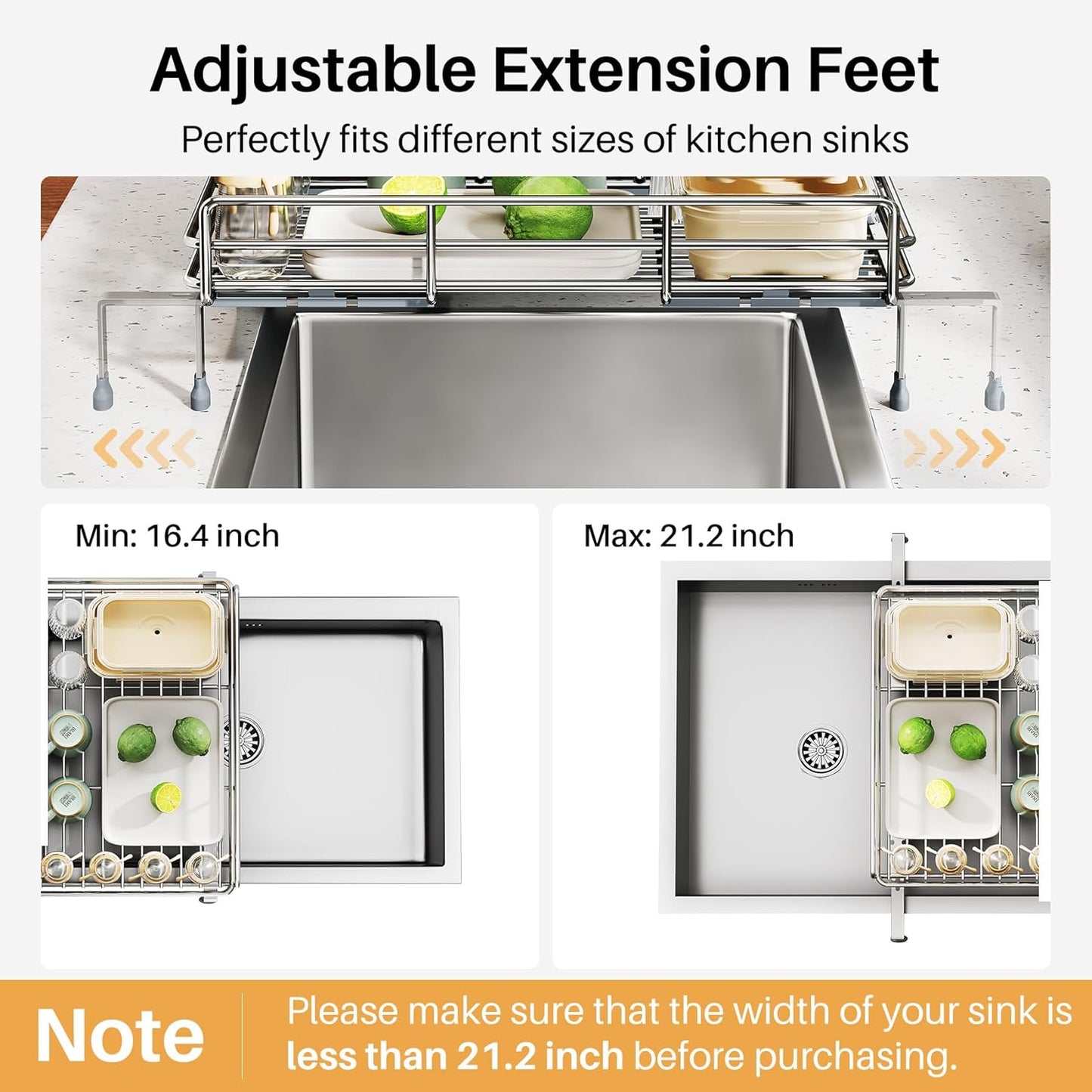 SNTD Dish Drying Rack - Extendable Dish Rack, Large Sink Drying Dish Drainer for Kitchen Counter, Stainless Steel Dish Strainer with Utensil Holder (Black)