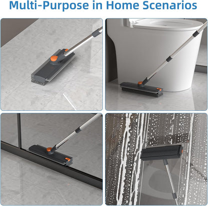 Scrub Brush with Long Handle, Floor Scrub Brush Squeegee Broom for Cleaning, 3 in 1 Shower Scrubber Floor Broom Squeegee for Concrete Tile Wall Deck Patio White