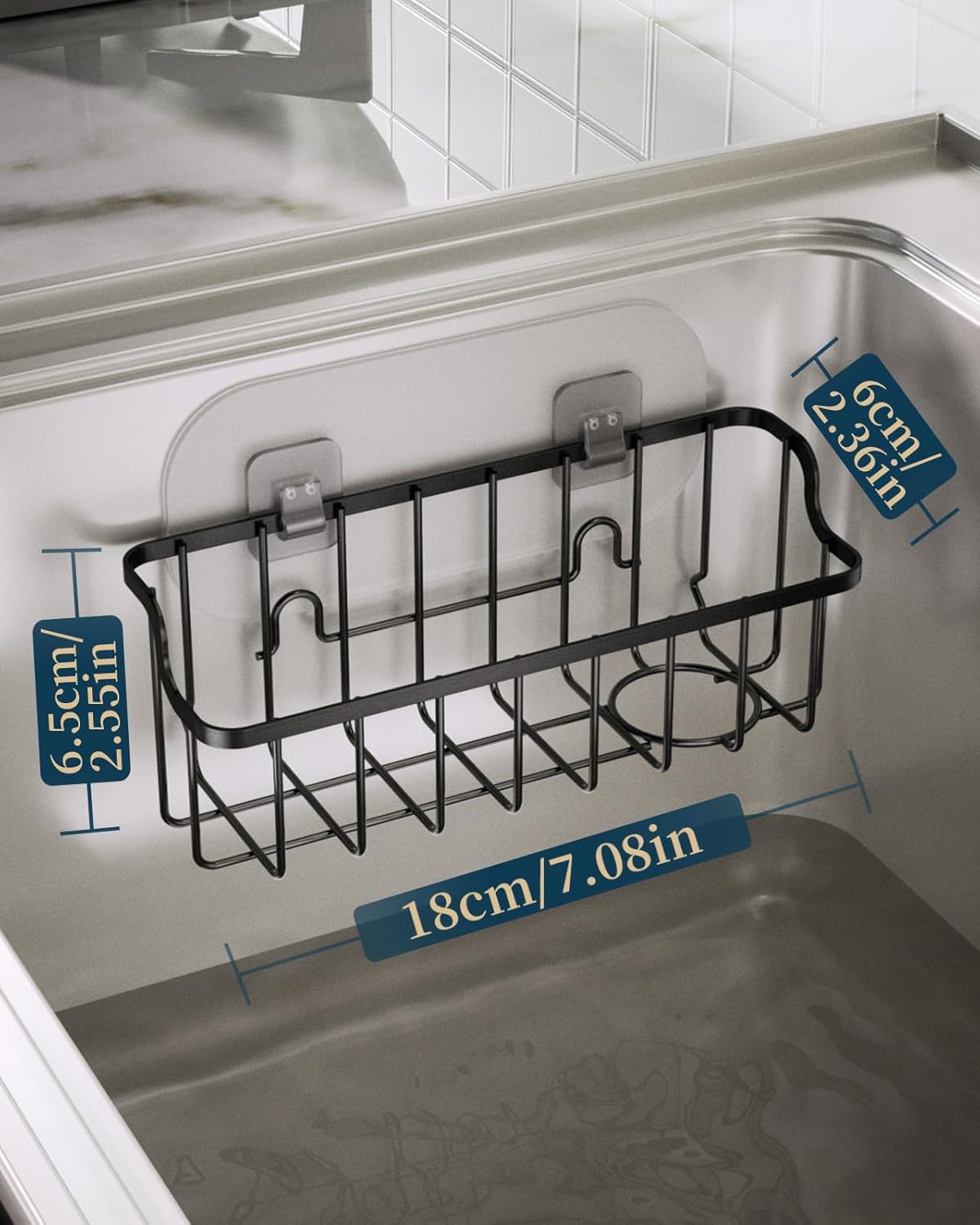 Consumest Sponge Holder Sink Caddy - Ladder Shaped Sponge Holder for Kitchen Sink with 2 Installation Ways (Suction Cups & Adhesive Hook), Rustproof Stainless Steel Kitchen Organizer, Silver