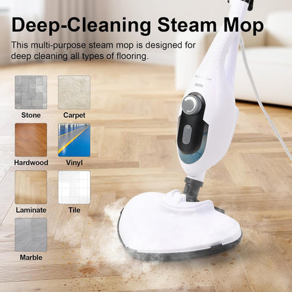11-in-1 Steam Mop, 1550W Powerful Handheld Steam Cleaner, 260°F Multi-Functional Floor Steamer with 21.3FT Cord for Floors, Hardwood, Tiles, Grout, Windows, Kitchen, Bath, Adjustable (Grey)