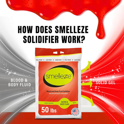 SMELLEZE Vomit Clean Up Powder & Blood Body Fluid Super Absorbent Solidifier Deodorizer: 2 lb. Instantly Absorb & Solidify Urine, Blood & Bio Waste for Medical, Tattoo & Pet Mess Cleanup