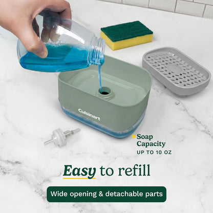 Cuisinart 2-in-1 Dish Soap Dispenser with Sponge Holder and Sponge for Kitchen Sink – Soap Pump Organizer Set with Tray, Countertop Caddy for Dishes, Dishwashing Liquid Dispenser, Sink Essentials