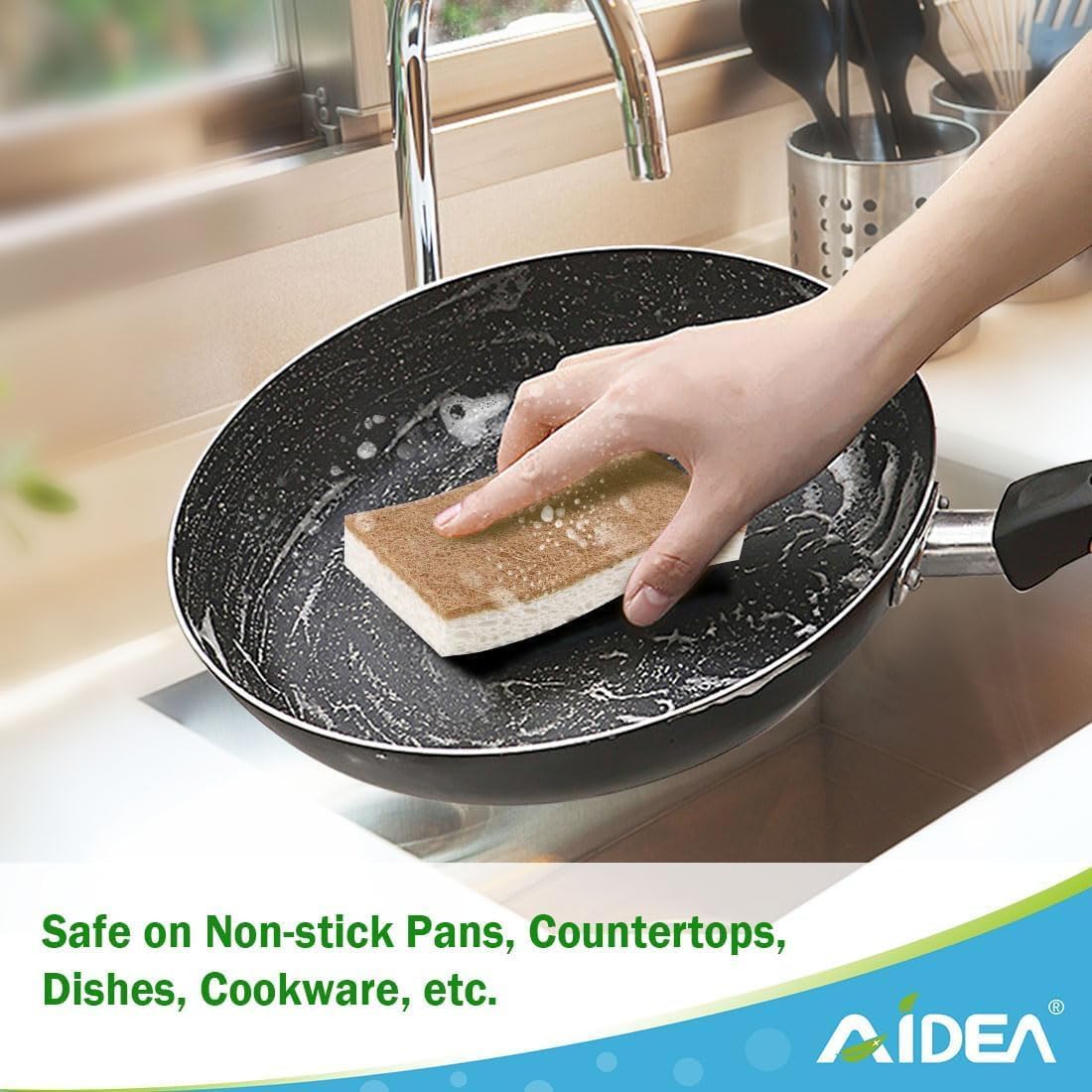 AIDEA XL Sponges Kitchen, 12Count, Non-Scratch Dish Sponges, Large Natural Sponge for Non Stick Cookware, Cellulose Cleaning Sponge for Dishes, Bathroom, Household