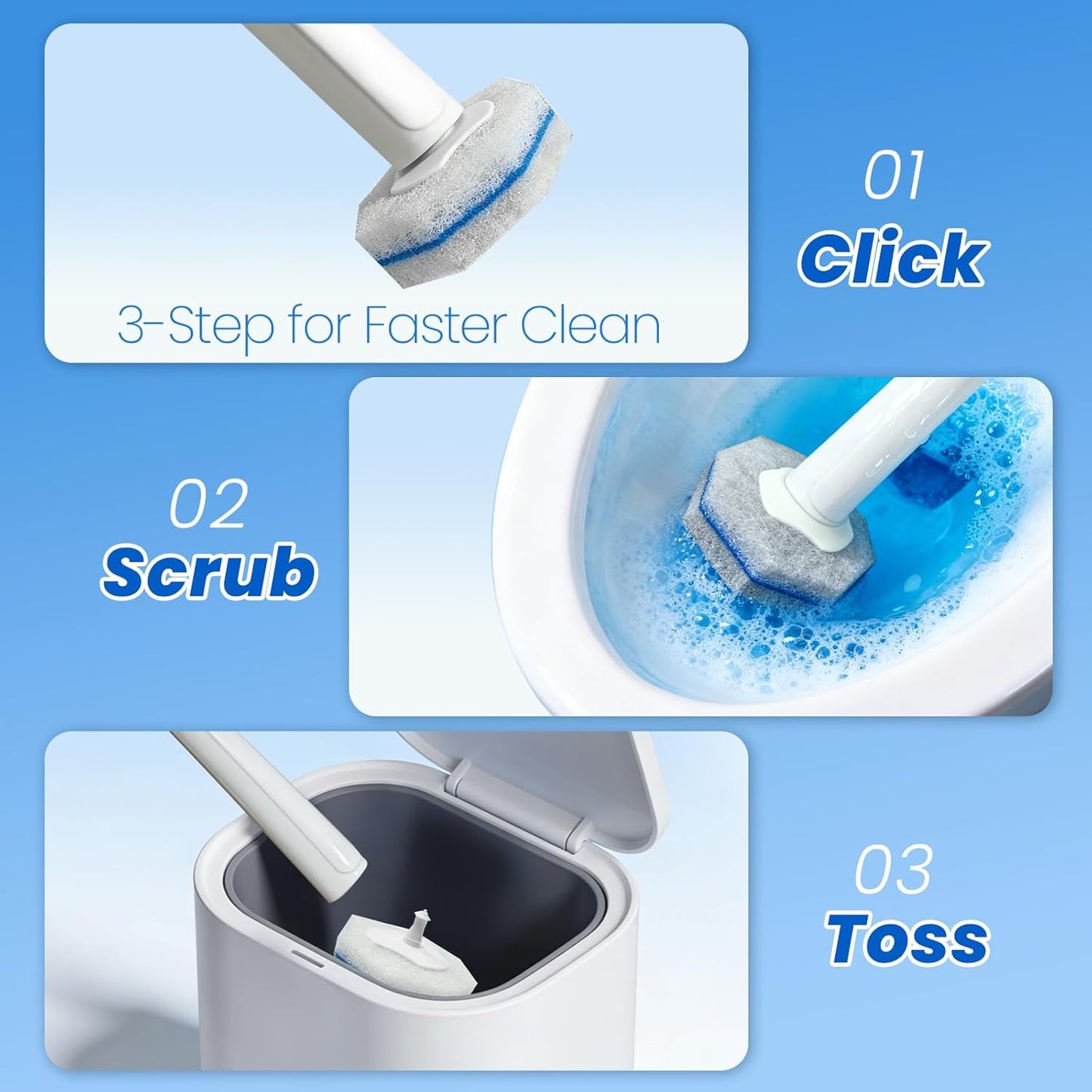 50 PCS Toilet Brush Heads Wand Refills Compatible with Most Wand Starter Kit, Disposable Scrubber Brush Refills for Disposable Toilet Bowl Cleaning System