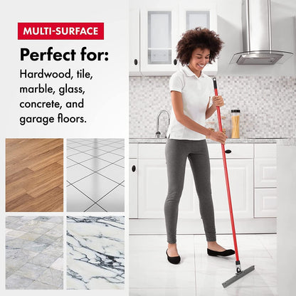 Heavy Duty Floor Squeegee for Concrete and Tile Floor - Silicone Squeegee Broom Floor Scrubber - Large Single Cast Rubber Blade Aluminum Long Handle 360° Swivel Joint - Garage Shower Window Cleaning