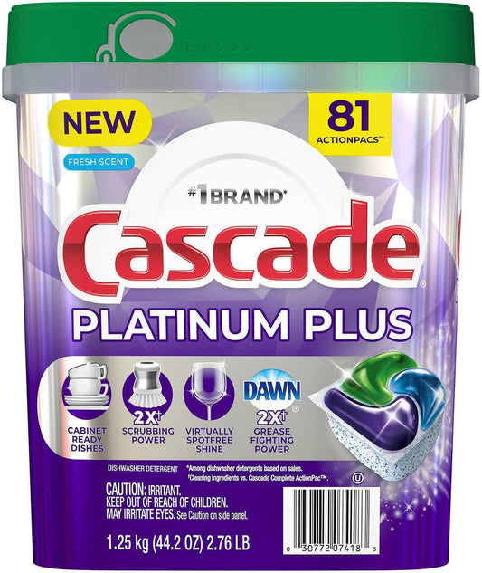 Cascade Platinum Dishwasher Detergent Powder 92 Fresh Scent ActionPacs Net Wt 51.2 Ounce