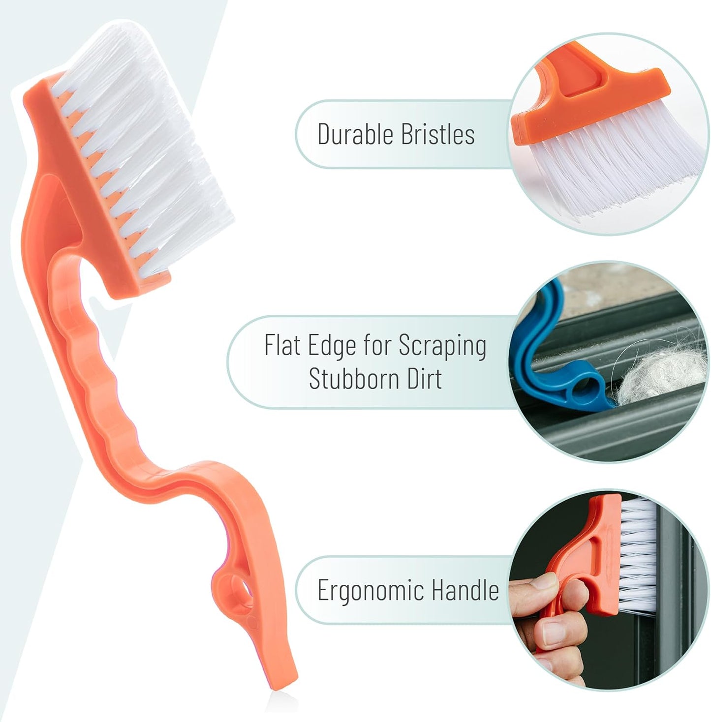 Slick- Window Track Cleaning Brush, 2 Pack, Blue Ergonomic Handle, Built-in Scraper, Multipurpose, Window Track Cleaning Tools