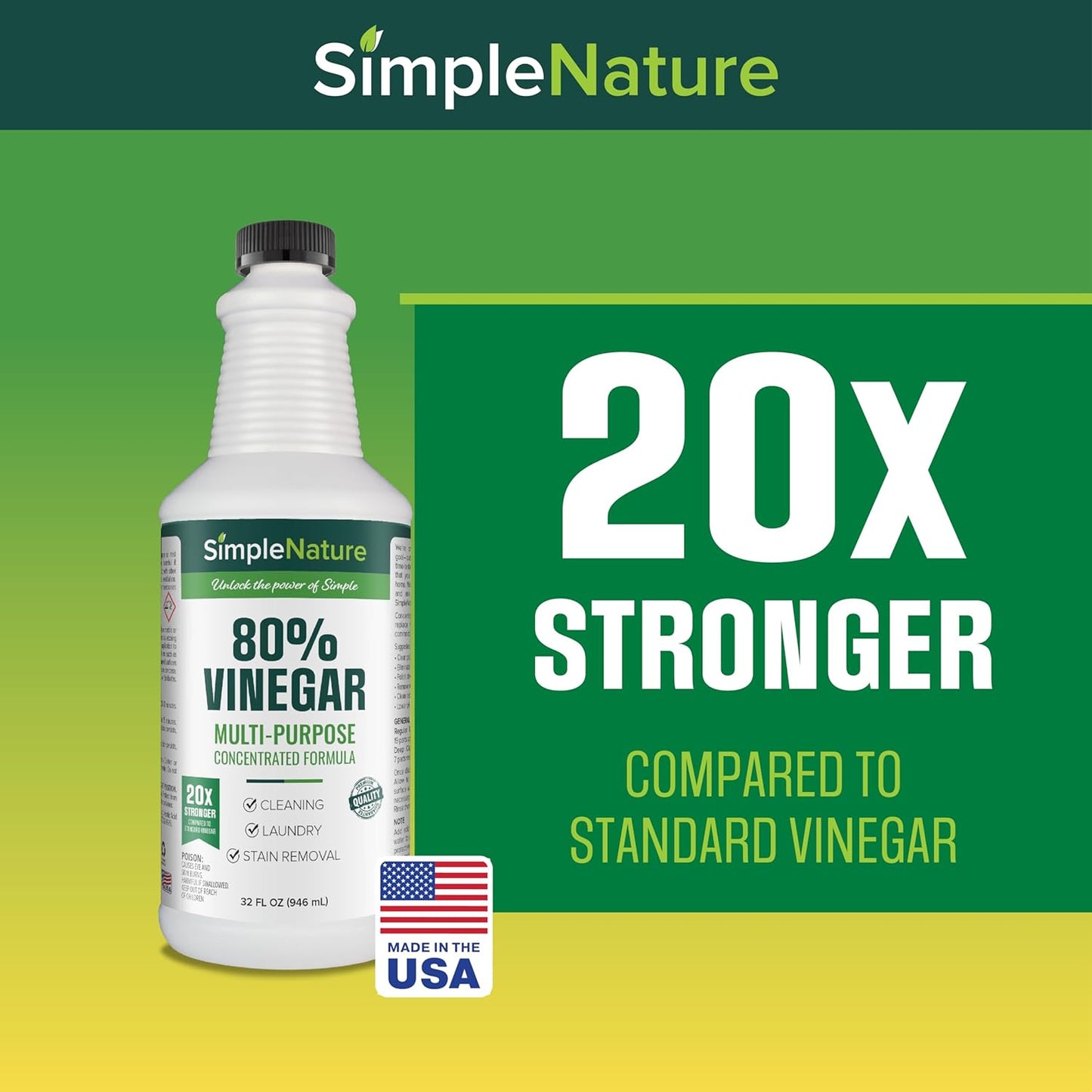 SimpleNature 45% Vinegar (1 Gallon) - Highly Concentrated Vinegar for Heavy-Duty Cleaning Power for Home & Patio, Limescale Removal & DIY Formulas - Dilutes Easily - Free of Dyes or Fragrance
