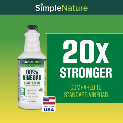 SimpleNature 45% Vinegar (1 Gallon) - Highly Concentrated Vinegar for Heavy-Duty Cleaning Power for Home & Patio, Limescale Removal & DIY Formulas - Dilutes Easily - Free of Dyes or Fragrance