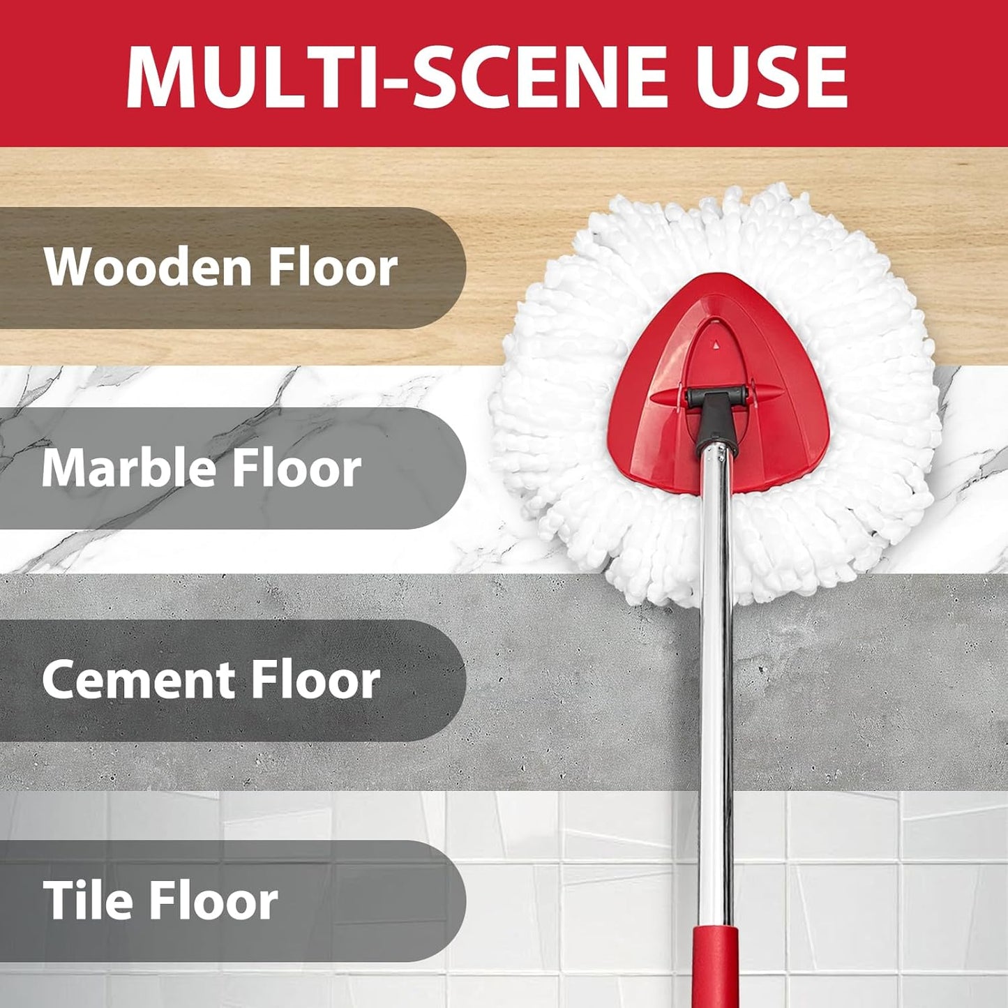 Nuorest Spin Mop Replacement Set for O-Ceda EasyWring 1-Tank System, Includes 2 Mop Head Replacement, 1 Mop Handle (30-58in Adjustable 4-Section Pole), 1 Spin Base