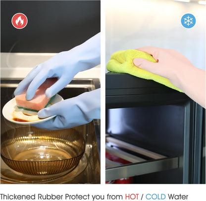 COOLJOB 3 Pairs Colorful Household Gloves with Cotton Liner & Non-slip Grip, Water Resistant Reusable Dish Washing Rubber Gloves for Kitchen & Bathroom Cleaning, Medium