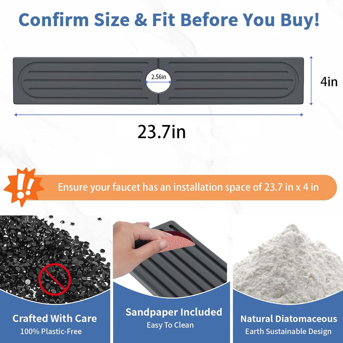 Stone Faucet Mat for Kitchen Sink, Water Absorbing Sink Water Splash Guard, Fast-Drying Kitchen Sink Faucet Mat, Durable Protector and Stone Drying Mat for Kitchen Counter & Bathroom Sink