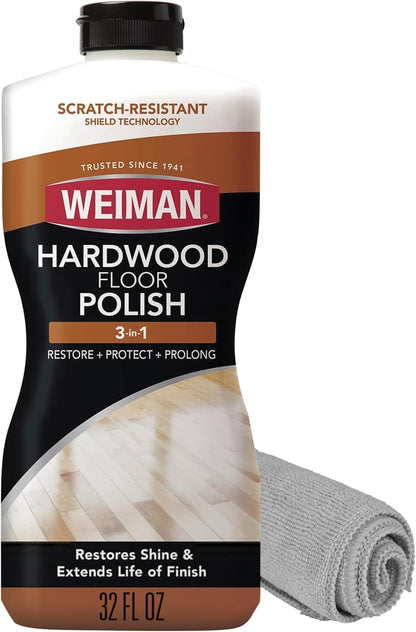 Weiman Hardwood Floor Cleaner and Polish Restorer Combo - 2 Pack - High-Traffic Hardwood Floor, Natural Shine, Removes Scratches, Leaves Protective Layer