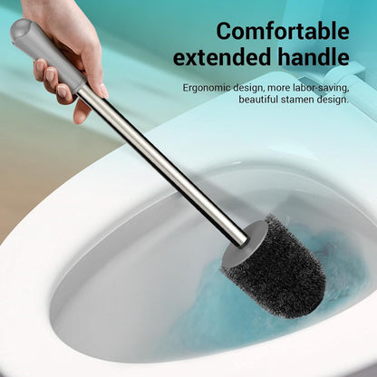 AONEZ Compact Toilet Brush & Holder, Stainless Steel Handle, Space Saving for Storage, Deep Cleaning, Drip-Proof, Easy to Assemble, Nylon Bristles, White & Grey