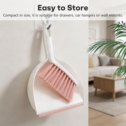 NACENA Mini Broom and Dustpan Set, Small Dust Pan and Brush Set with Handle Dustpan Teeth for Cleaning Hair Suitable for Office Desks Drawers Sofas Outdoor Camping, Light & Purple