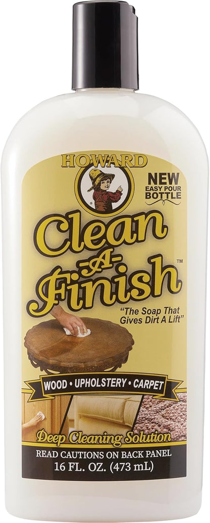 HOWARD Clean-A-Finish Wood Cleaner and Upholstery Cleaner for Furniture, Carpet Cleaning, Pour Bottle, 16 oz