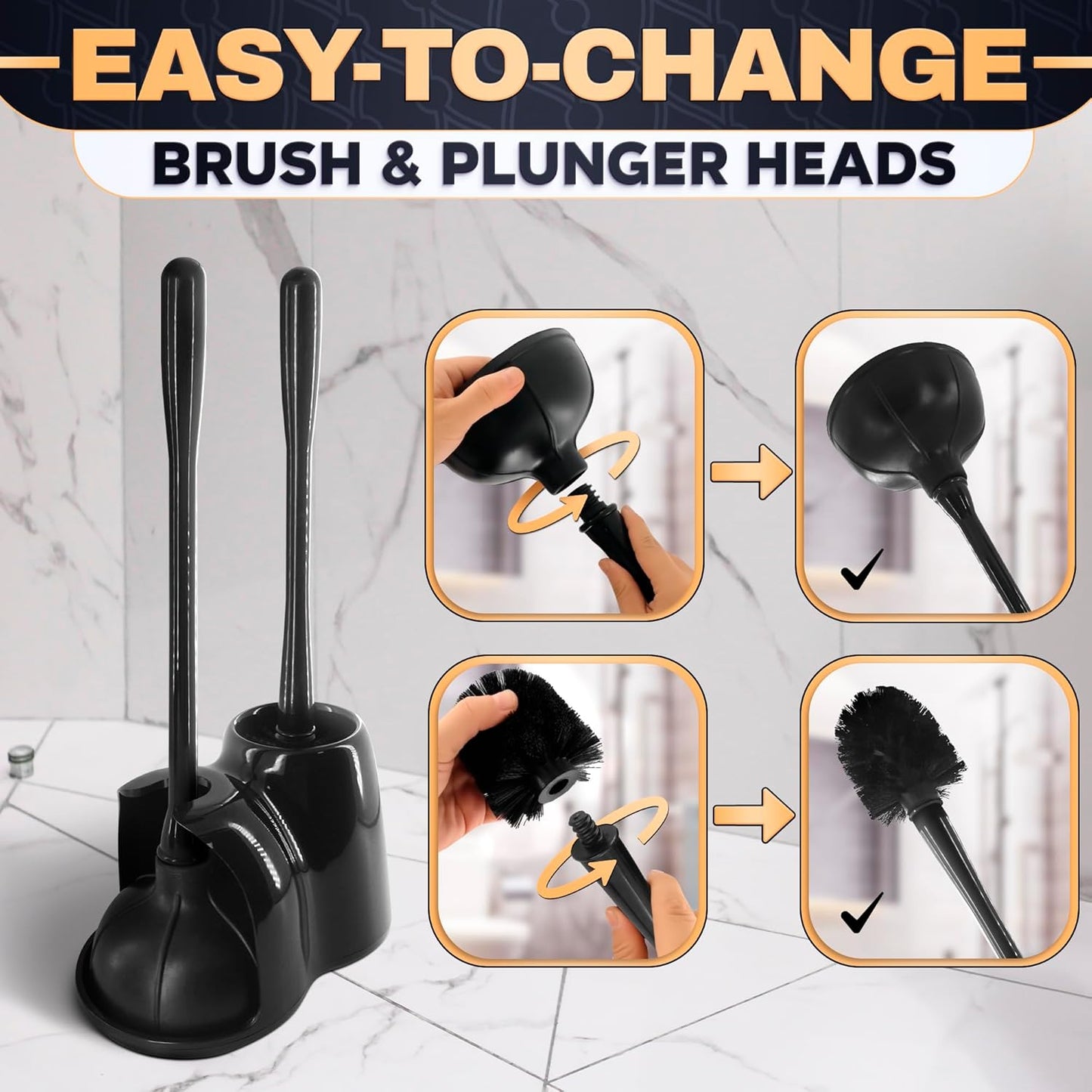 Toilet Brush and Holder Set - Silicone Toilet Brush Cleaner with Dark Grey Holder Base, Compact Accessory for Small Spaces - Easy to Place & Simple to Store After Use, Plastic Bathroom Cleaning Tool