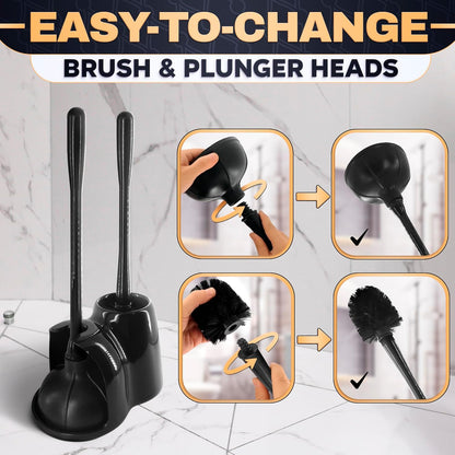 Toilet Brush and Holder Set - Silicone Toilet Brush Cleaner with Dark Grey Holder Base, Compact Accessory for Small Spaces - Easy to Place & Simple to Store After Use, Plastic Bathroom Cleaning Tool