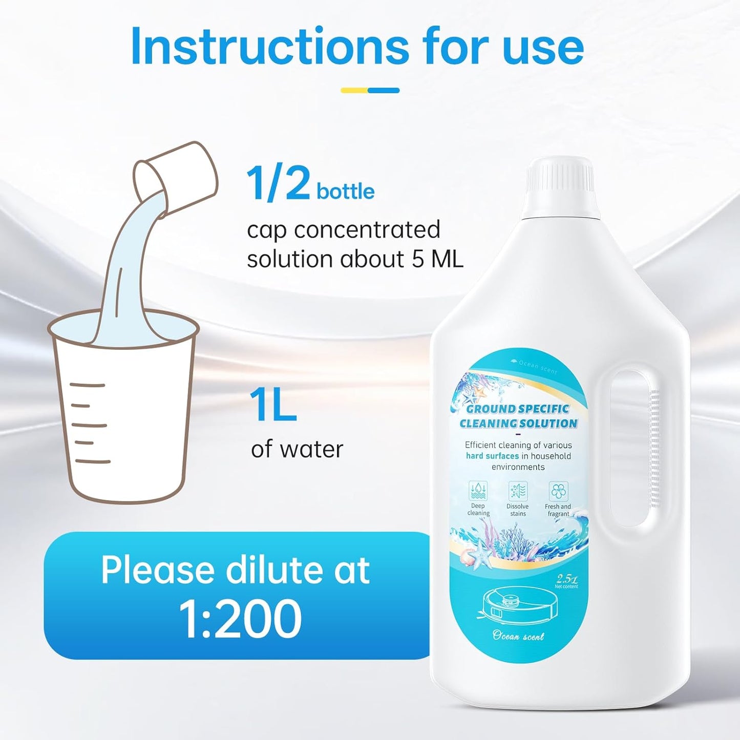 Nukisa 1L Sweet Orange Floor Cleaning Solution Compatible with Roborock&Eufy&iRobot&Ecovacs&Dreame&Shark, Fragrance Deodorization, Deep Cleans for Multiple Hard Floors, Suitable With All Robot Vacuum