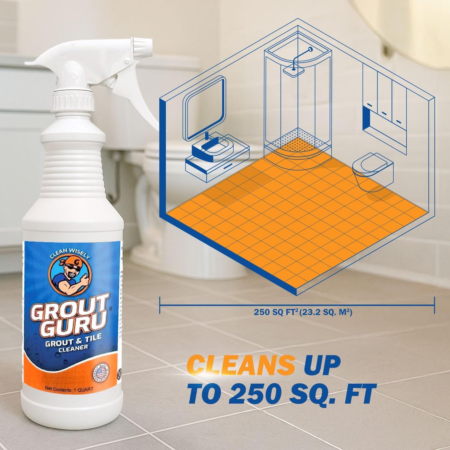 The Professional Grout Cleaner for Tile Floors, Acid-Free Floor Gel Cleaner Cleaning Solution for Tile, Marble, Porcelain & Stone, Deep-Clean Flooring Products Made in USA, Spray, 32 Oz