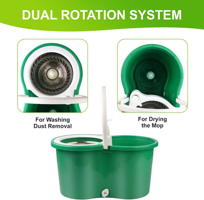 Spin Mop and Bucket with Wringer Set,360° Spin Mop & Bucket Floor Cleaning System Mop Bucket with 61" Adjustable Extended Handle 3 Microfiber Replacement Head Refills