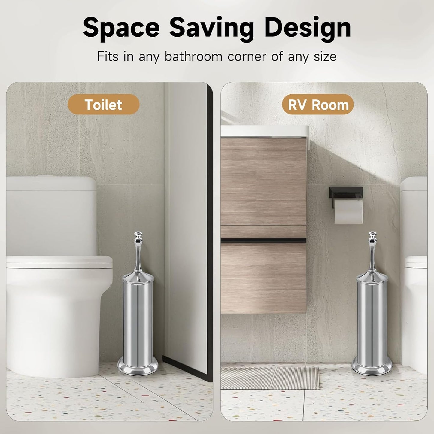 Bronze Toilet Brush and Holder，Extra Long Handled Toilet Brush for Bathroom，Stainless Steel Heavy Duty Toilet Bowl Brush,Deep Cleaning Modern Toilet Cleaner Brush -Space Saving, Covered Brush, Durable