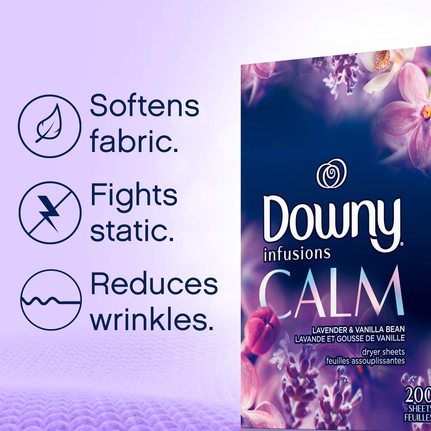 Downy Calm Mega Dryer Sheets, Large Fabric Softener Sheets for Laundry , Static Guard & Softness Boost, Laundry Dryer and Fabric Sheets, 180 Count