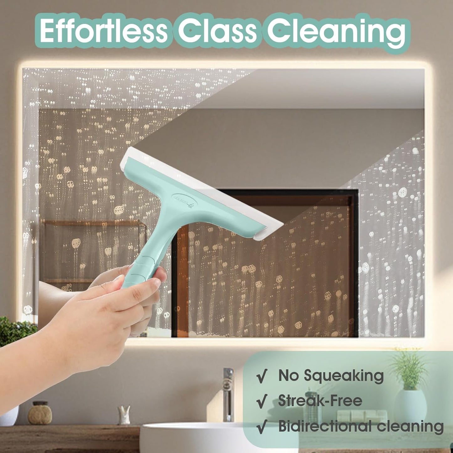 Shower Squeegee for Glass Doors, Bathroom Squeegee for Shower, Mini Window Squeegee, Home Bathroom Silicone Cleaner Tool, Suitable for Bathroom, Kitchen, Tile, Mirror, Car Glass, 8in Rose Pink