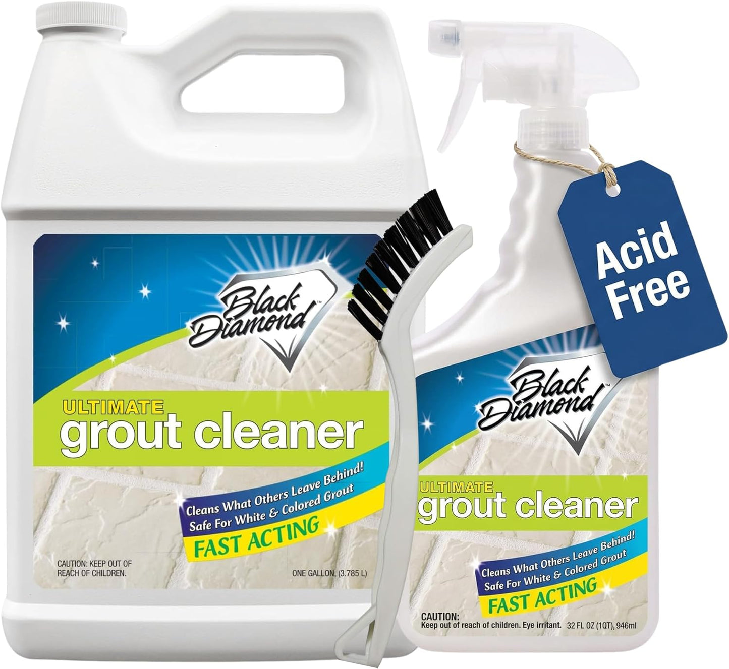 Black Diamond Ultimate Grout Cleaner: Best Cleaner for Tile,Ceramic,Porcelain, Marble Acid-Free Safe Deep Cleaner & Stain Remover for Even The Dirtiest Grout. (1-Quart/1-Brush)