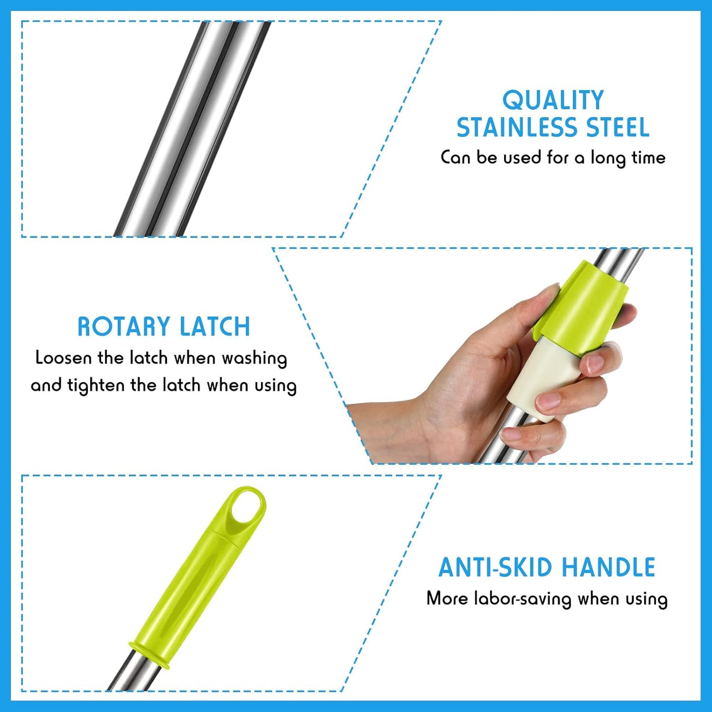 Spin Mop Replacement Handle 360 Degree Spin Mop Pole Handle Replacement Rotating Telescopic Stick for Head Replace Spinning Household Cleaning Accessories for Home(Cute Blue)