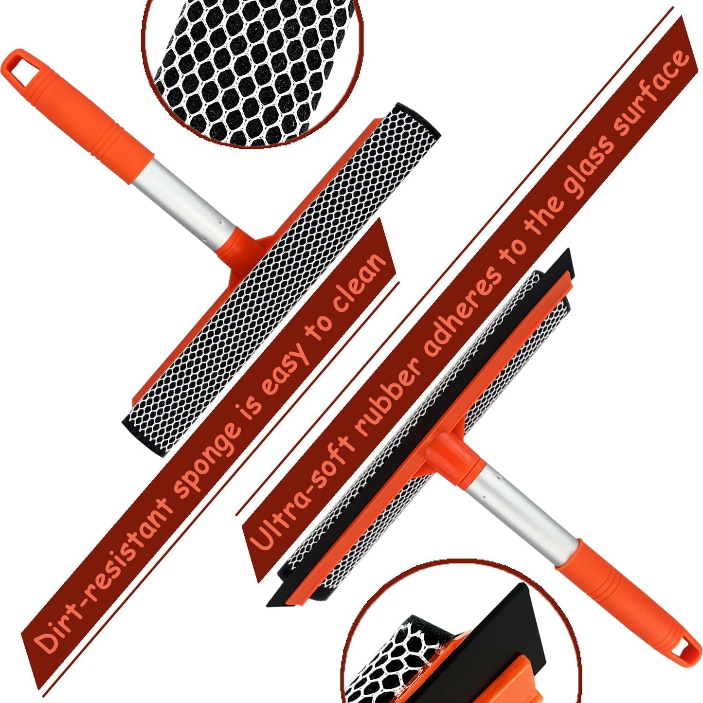 Window Squeegee for Window Cleaning, Squeegee Window Cleaner Tool 2 in 1 Car Window Cleaning Tool with Extension Pole 58‘’ Telescopic Window Washing Equipment, Shower Squeegee for Shower Glass Door