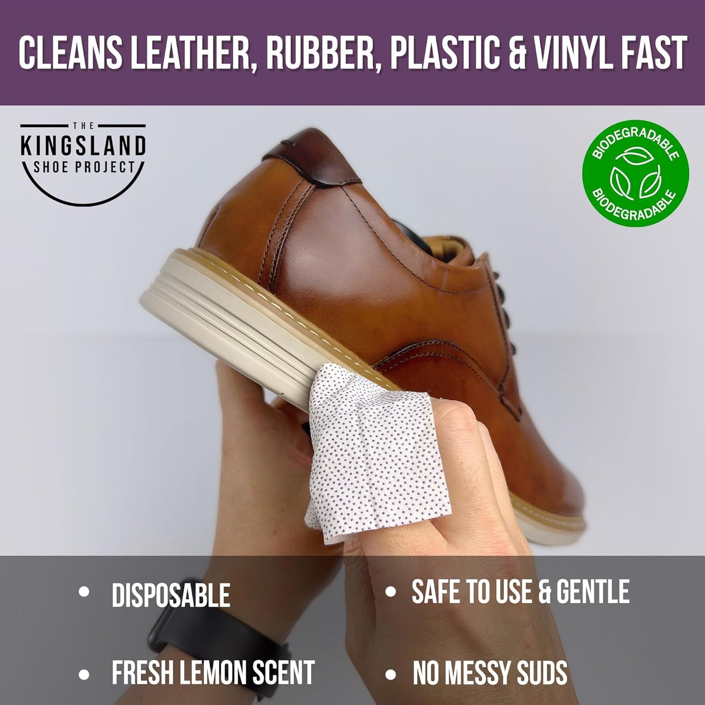 The Kingsland Shoe Project Premium Shoe Cleaning Wipes- Pack of 20 Individually Wrapped Eco-Friendly Shoe Wipes- Removes Dirt & Stains, Ideal For Leather, Rubber & Mesh- Travel Friendly