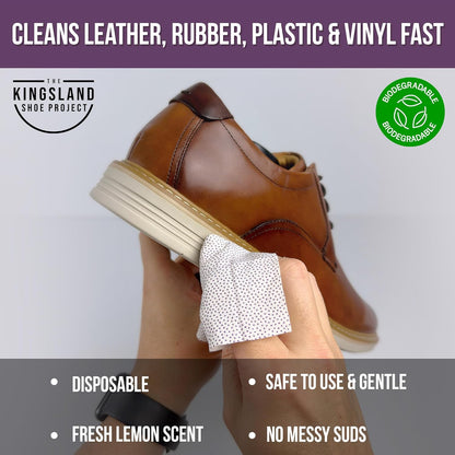 The Kingsland Shoe Project Premium Shoe Cleaning Wipes- Pack of 20 Individually Wrapped Eco-Friendly Shoe Wipes- Removes Dirt & Stains, Ideal For Leather, Rubber & Mesh- Travel Friendly