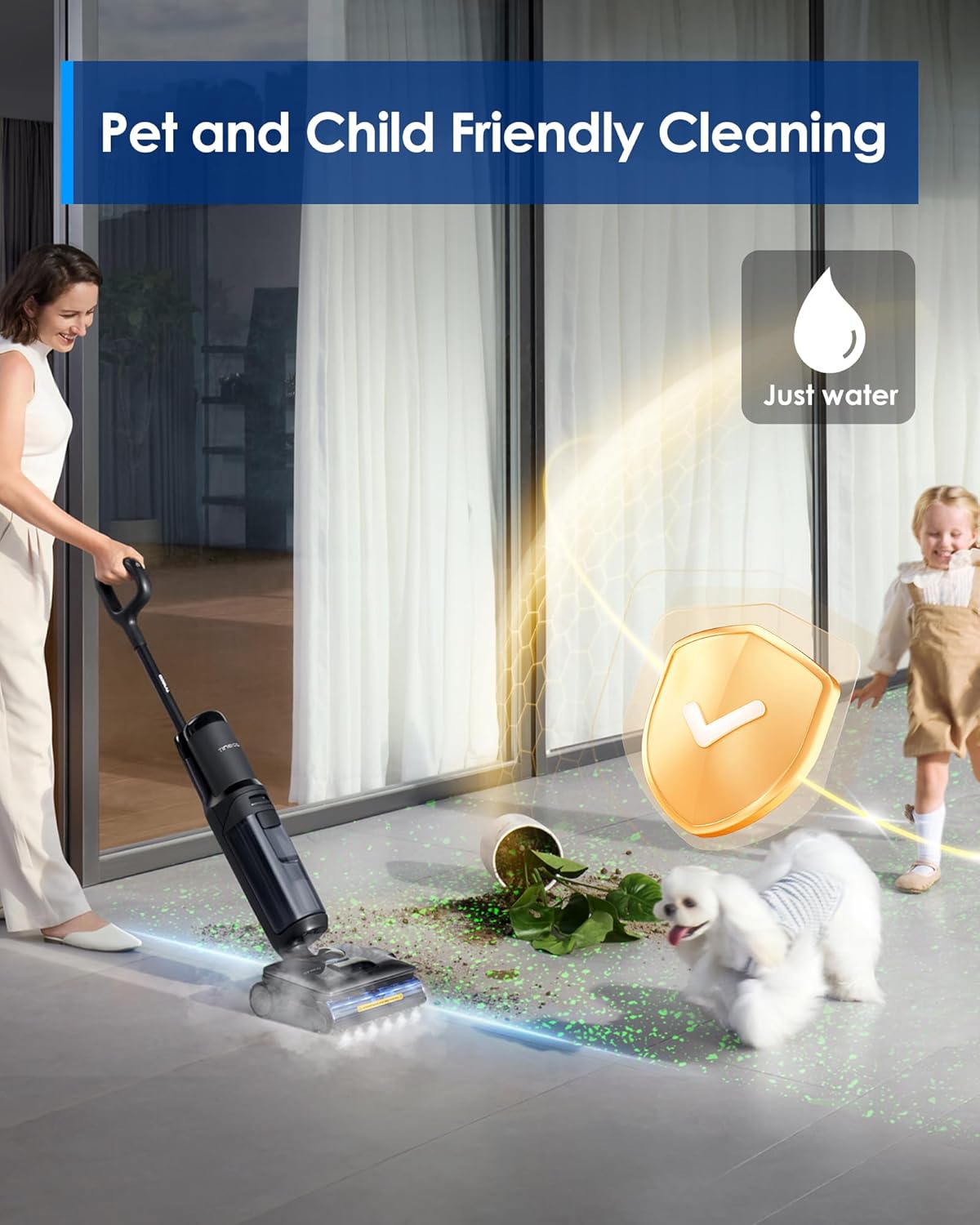 Tineco Floor ONE S7 Stretch Ultra Cordless Wet Dry Vacuum Cleaner, 180°Lay-Flat Anti-Tangle Design, 50 Minutes Runtime, 185℉ Flashdry Self-Cleaning, Dual-Sided Edge Cleaning Floor Cleaner