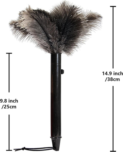 Retractable Ostrich Feather Duster for Cleaning, Fluffy and Natural Feather Duster with Retractable Handle， Reusable Eco-Friendly Handheld Cleaning Supplies (15 inch)