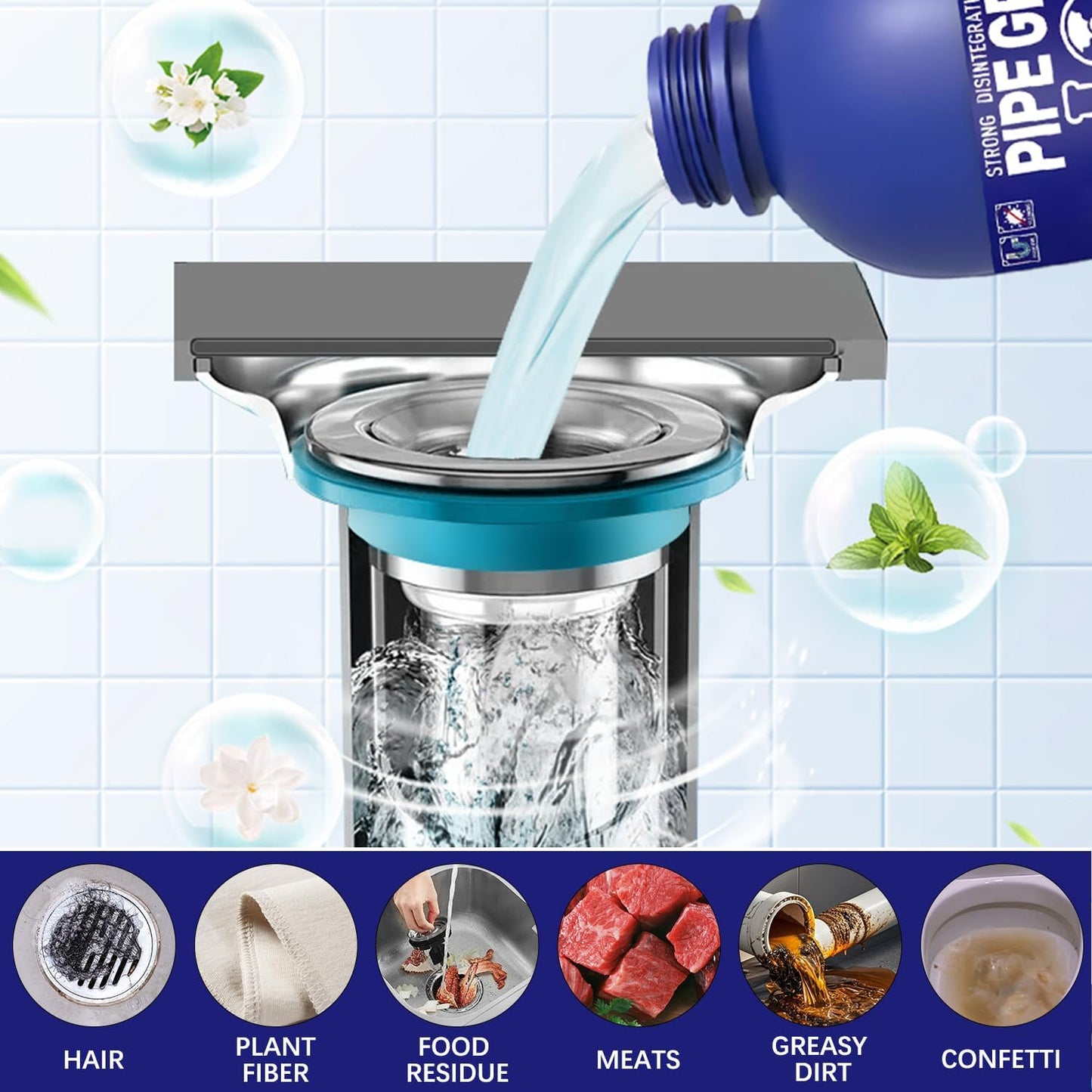 Pipe Bobo Drain Cleaner 10.6OZ, Professional-Grade Drain Clog Remover for Kitchen Sink, Powerful Unclogging, Unclog drains, clog remover, Shower, Tub, Compatible with All Pipe Materials