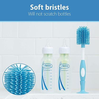 Dr. Brown's Reusable Sponge Baby Bottle Cleaning Brush with Suction Cup Stand, Scrubber and Nipple Cleaner, Pink 1-Pack