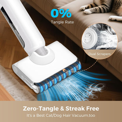 Wet Dry Vacuum Cleaner, Cordless Vacuum Mop Combo for Hard Floors, 23000Pa Powerful Suction, 180° Lay-Flat, Self-Cleaning Floor Washer with 45 Min Runtime, Anti-Tangle Brush, Dual Tank