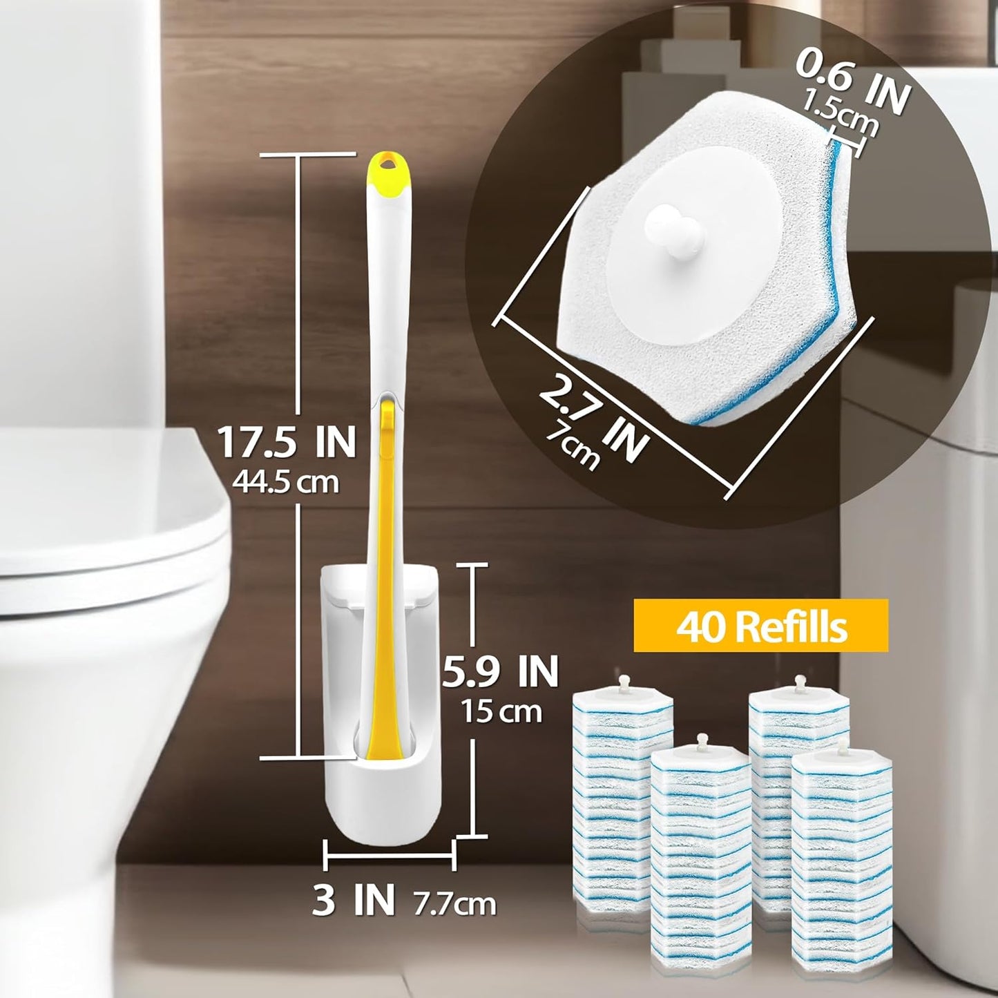 JEHONN Disposable Toilet Brush with 48 Wand Cleaner Refills, Wall Mounted Toilet Bowl Brush Holder Set, Bathroom Cleaning System for Sink Bathtub Wash Basin (Blue)
