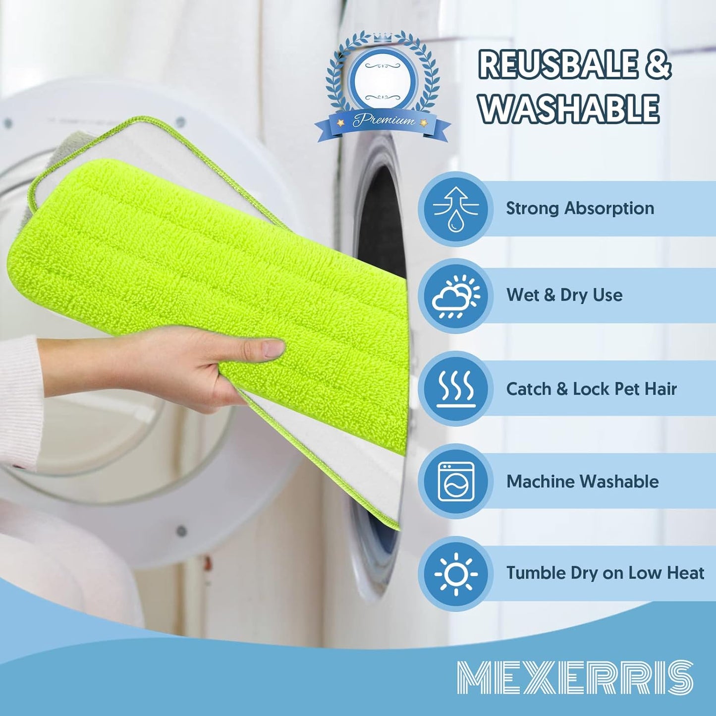 7 Count Reusable Microfiber Mop Pads for Swiffer PowerMop - MEXERRIS Microfiber Wet Pads Refills PowerMop Pads Machine Washable Hard Wood Floor Mop Pads Replacement for 13''-15'' Spray Wet Mops